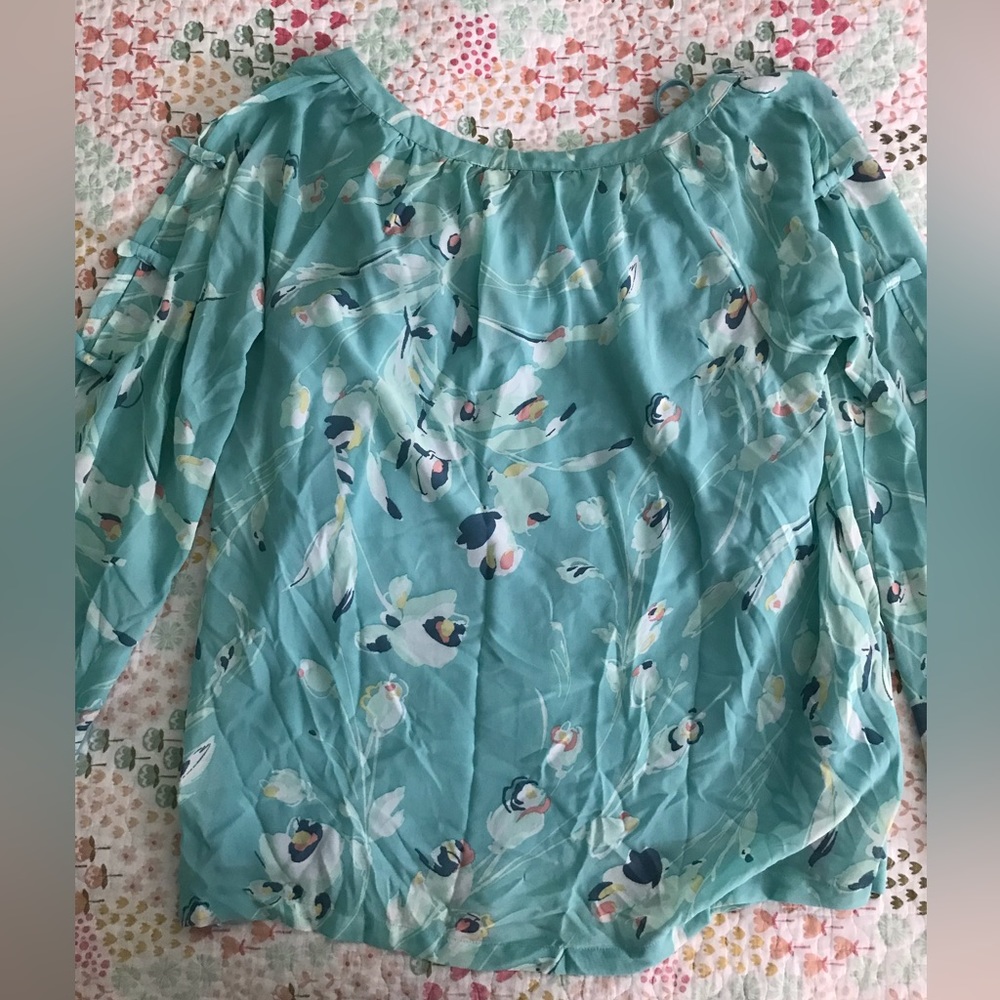 Lauren Conrad Seafoam/Turquoise Flora Blouse